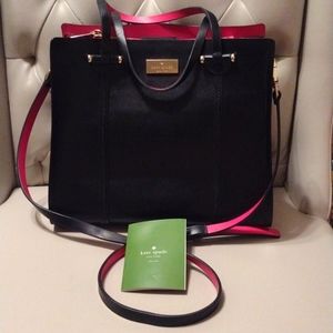 KATE SPADE Arbor Hill Elode Rich Black & Hot Pink Crossbody Tote Bag.  NICE!!!